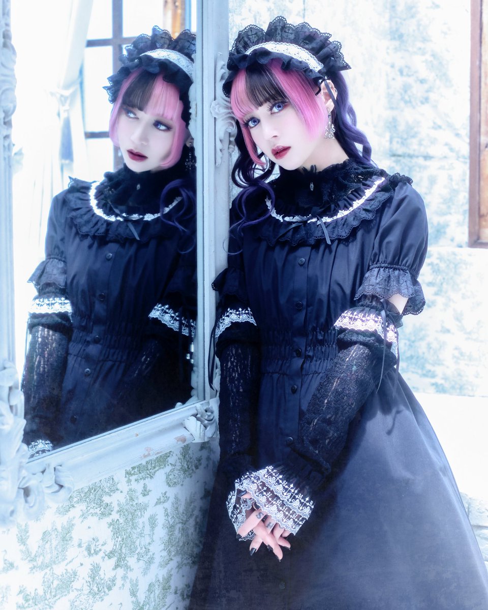 Moi-meme-Moitie リボン付きガーゼアームカバー ブラック