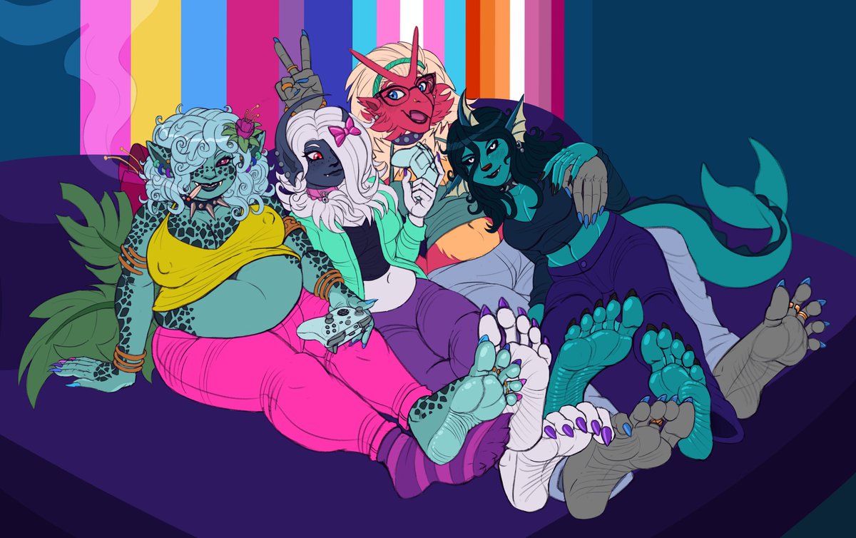 wip of a pride pic im workin on, featuring Ivy, Abby, Hailey and Leah :3