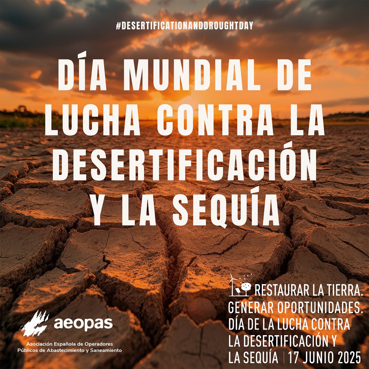 🌍 #desertificationanddroughtday
Desde <a href="/aeopas/">aeopas</a> defendemos más acción frente a la sequía:
✅ Directiva europea 🇪🇺
✅ Planes municipales 🏘️
✅ Priorizar consumo urbano 🚰
✅ Reducir fugas 🚿
✅ Reutilizar + proteger acuíferos ♻️
✅ Observatorio de la sequía 📡