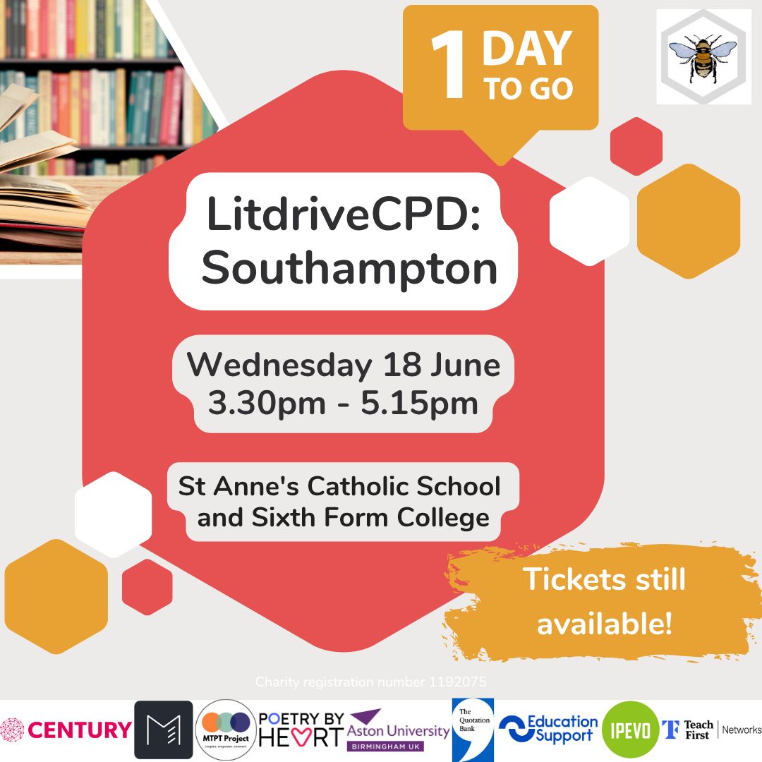 🗓️ LitdriveCPD: Southampton 🗓️

Just one day to go! Join us for subject-specific CPD at St Anne’s Catholic School &amp; Sixth Form College tomorrow, Wed 18 June.

See 🧵 for the programme!

🔗 Tickets: buff.ly/hJzfJ5F 

#LitdriveCPD