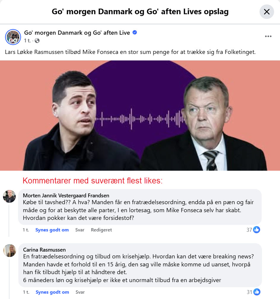 Så går #dkmedier igen i selvsving i forhold til deres yndlings mobbe offer nummer et Lars Løkke.

Men hov - det store kloge tavse flertal, der nøjes med at ytre sig via likes, hopper øjensynlig ikke med på den sensation, skandale og forargelse, som medierne prøver at rejse.