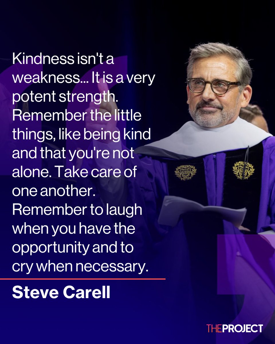 Steve Carell delivered a commencement speech at Northwestern University while receiving an honorary doctorate of the arts, stressing the importance of kindness.