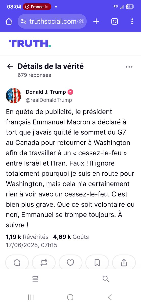 Trump se fait <a href="/EmmanuelMacron/">Emmanuel Macron</a> sur les raisons de son départ du G7....