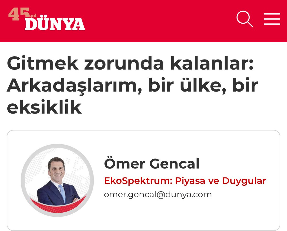 Ömer Rıfat Gencal (@omgencal) on Twitter photo Kalkınmanın en önemli bileşeni eğitim, sonrasında o nesli ülkede tutmaktır.
<a href="/dunyagazetesii/">Dünya Gazetesi</a> için yazdım “Gitmek zorunda kalanlar: Arkadaşlarım, bir ülke, bir eksiklik”
dunya.com/kose-yazisi/gi… Kalkınmanın en önemli bileşeni eğitim, sonrasında o nesli ülkede tutmaktır.
<a href="/dunyagazetesii/">Dünya Gazetesi</a> için yazdım “Gitmek zorunda kalanlar: Arkadaşlarım, bir ülke, bir eksiklik”
dunya.com/kose-yazisi/gi…