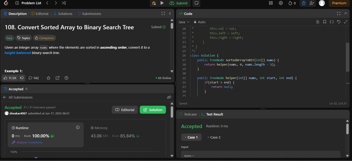 DPrakash90053's tweet image. LC 108
Converted a sorted array into a height-balanced BST 🌳 using divide and conquer.
Picked mid element as root recursively.
#LeetCode #Java #BinarySearchTree #DSA #TechTwitter #100DaysOfCode #CodeNewbie #leetcode108 #CodingLife