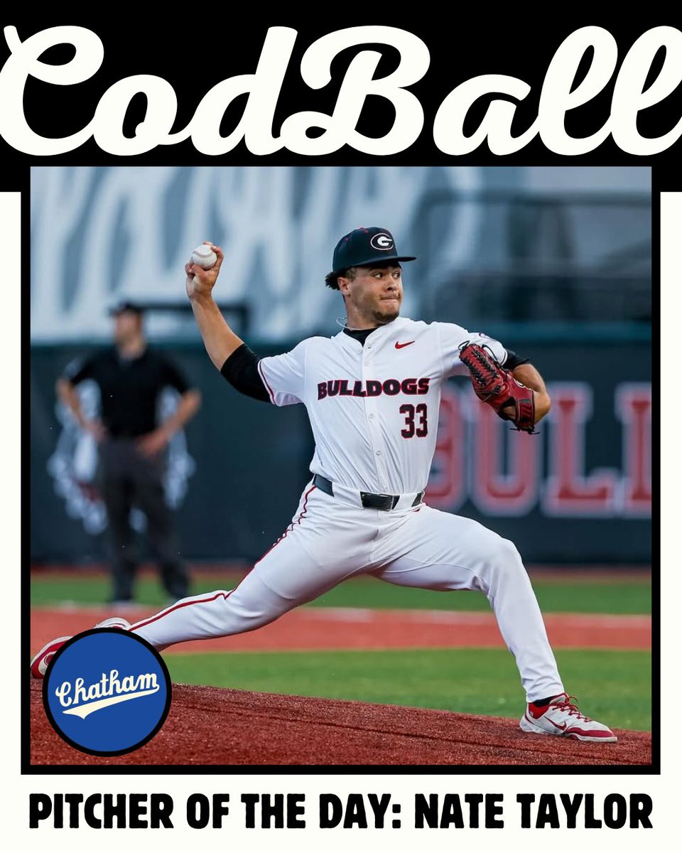 CodBall (@codball) on Twitter photo Our CodBall Pitcher of the Day is Nate Taylor (<a href="/BaseballUGA/">Georgia Baseball</a>)
Nate pitched four scoreless innings striking out 10 for <a href="/ChathamAnglers/">Chatham Anglers</a> in his Cape Cod League debut Our CodBall Pitcher of the Day is Nate Taylor (<a href="/BaseballUGA/">Georgia Baseball</a>)
Nate pitched four scoreless innings striking out 10 for <a href="/ChathamAnglers/">Chatham Anglers</a> in his Cape Cod League debut
