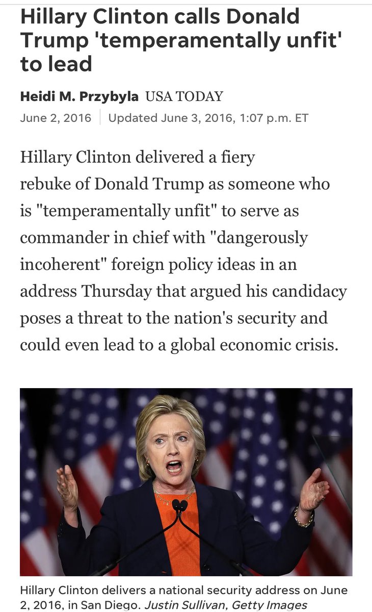 docrocktex26's tweet photo. @yashar As Hillary said, he’s “easily baited and temperamentally UNFIT” to be POTUS/CIC. His disordered personality and cognitive impairment are terminal and he will NEVER meet the moment. Ever. #AmericanSociopath #ImpeachAndRemoveTrumpNow #InstabilityInChief https://t.co/aEQ1GxFA4H