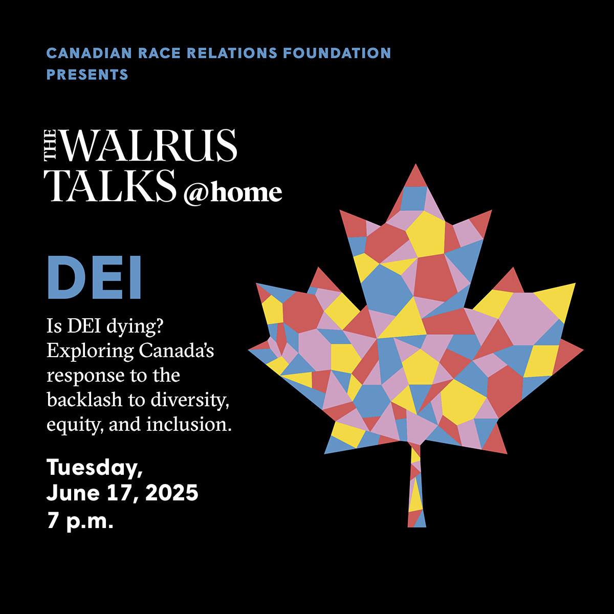 There’s still time to register for today's event, <a href="/CRRF/">CRRF | FCRR</a> presents The Walrus Talks at Home: DEI.

🗣️ Speakers: Dr. Komal Bhasin, Rich Donovan, Dr. Yabome Gilpin-Jackson, Pacinthe Mattar

Join us: twtdei.eventbrite.ca/?aff=Social