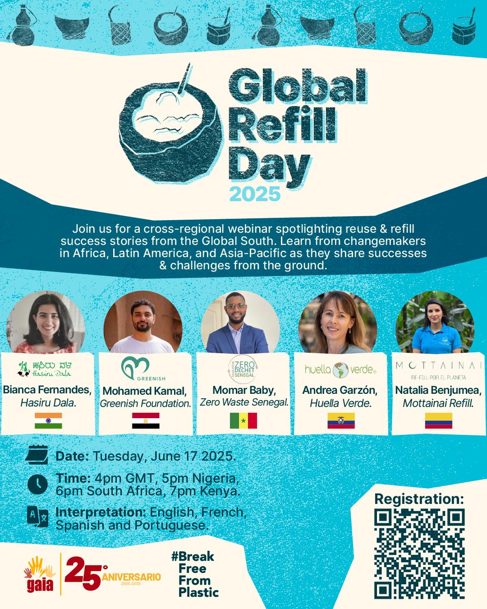 GAIAnoburn's tweet image. Join us for a powerful webinar showcasing real-world reuse success stories from the Global South!

From Senegal to Ecuador, learn how local actions are sparking global impact.
 
Interpretation in ENG, FRE, PT &amp;amp; SP available.

us06web.zoom.us/webinar/regist…

#WorldRefillDay