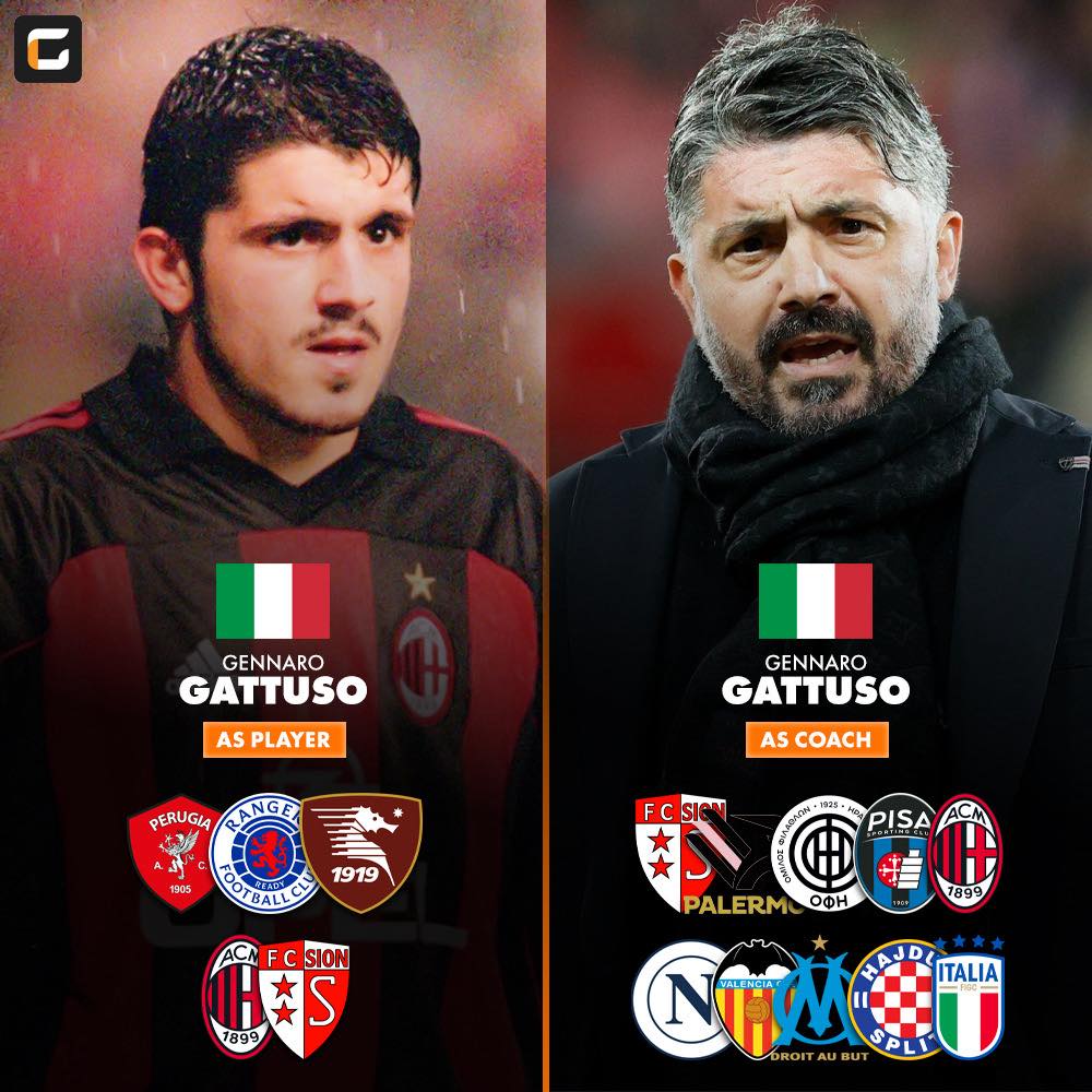 IGScore (@igscoreofficial) on Twitter photo ๐ Gennaro Gattuso as player:
๐ฎ๐น Perugia
๐ด๓ ง๓ ข๓ ณ๓ ฃ๓ ด๓ ฟ Rangers
๐ฎ๐น Salernitana
๐ฎ๐น AC Milan
๐จ๐ญ Sion
๐ Gennaro Gattuso as coach:
๐ฎ๐น Sion
๐ฎ๐น Palermo
๐ฌ๐ท OFI Crete
๐ฎ๐น Pisa
๐ฎ๐น AC Milan
๐ฎ๐น Napoli
๐ช๐ธ Valencia
๐ซ๐ท Marseille
๐ญ๐ท Hajduk Split
๐ฎ๐น Italy National Team
Impressive CV. ๐คฏ ๐ Gennaro Gattuso as player:
๐ฎ๐น Perugia
๐ด๓ ง๓ ข๓ ณ๓ ฃ๓ ด๓ ฟ Rangers
๐ฎ๐น Salernitana
๐ฎ๐น AC Milan
๐จ๐ญ Sion
๐ Gennaro Gattuso as coach:
๐ฎ๐น Sion
๐ฎ๐น Palermo
๐ฌ๐ท OFI Crete
๐ฎ๐น Pisa
๐ฎ๐น AC Milan
๐ฎ๐น Napoli
๐ช๐ธ Valencia
๐ซ๐ท Marseille
๐ญ๐ท Hajduk Split
๐ฎ๐น Italy National Team
Impressive CV. ๐คฏ