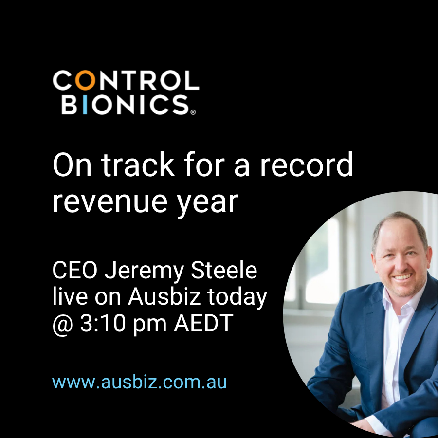 Control_Bionics's tweet image. Control Bionics (#ASX: $CBL) CEO Jeremy Steele live on @ausbiztv today! We're on track for record FY25 revenue, backed by strong U.S. growth and traction in sports performance, #rehab  &amp;amp; assistive tech.

🔗 Watch live: ausbiz.com.au @ 3:10pm AEDT

#Neurotech #sportstech