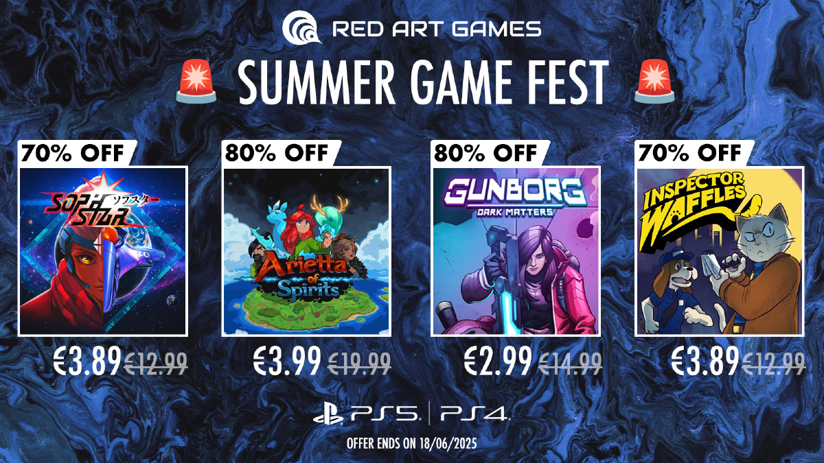 LAST DAY! PlayStation gamers, you can currently get up to 80% off on these amazing Red Art Games titles on the PlayStation Store! 😱

- Promenade 🐙
- Ufouria: The Saga 2 🐧
- Sunsoft is Back! Retro Game Selection 👾
- Jubilee 🕹️
- Jets'N'Guns 2 🚀
- Oaken 🌳
- Steredenn: Binary