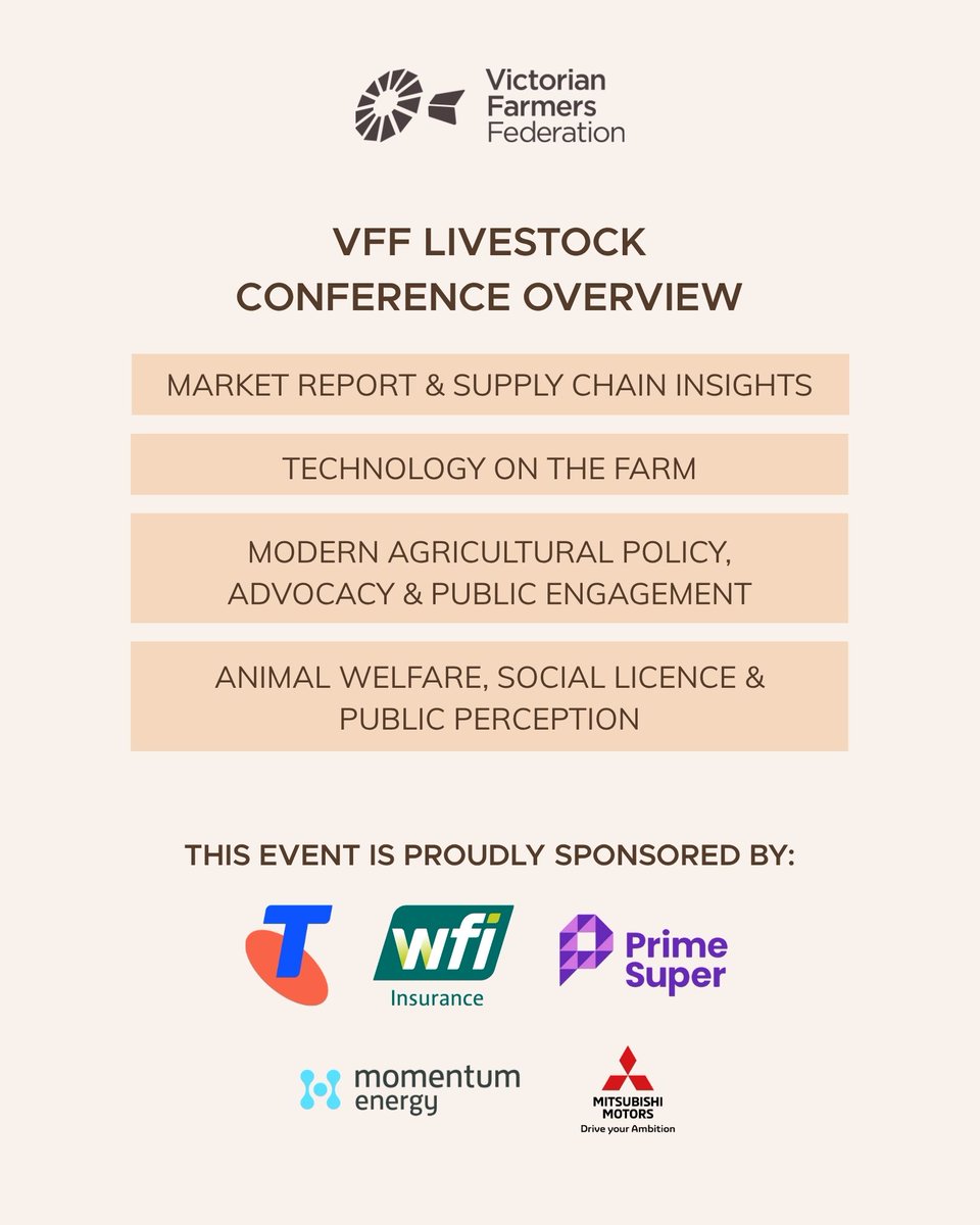 VFF Stock Sense (@vffstocksense) on Twitter photo Have you registered for the VFF 2025 Livestock Conference?! 🐄
Join us for a powerful day of connection, conversation and change 💻🌾
🗓 Thursday 17 July
📍 All Seasons Resort Hotel, Bendigo
👔 Smart Casual
🔗 Register now via the VFF website Have you registered for the VFF 2025 Livestock Conference?! 🐄
Join us for a powerful day of connection, conversation and change 💻🌾
🗓 Thursday 17 July
📍 All Seasons Resort Hotel, Bendigo
👔 Smart Casual
🔗 Register now via the VFF website