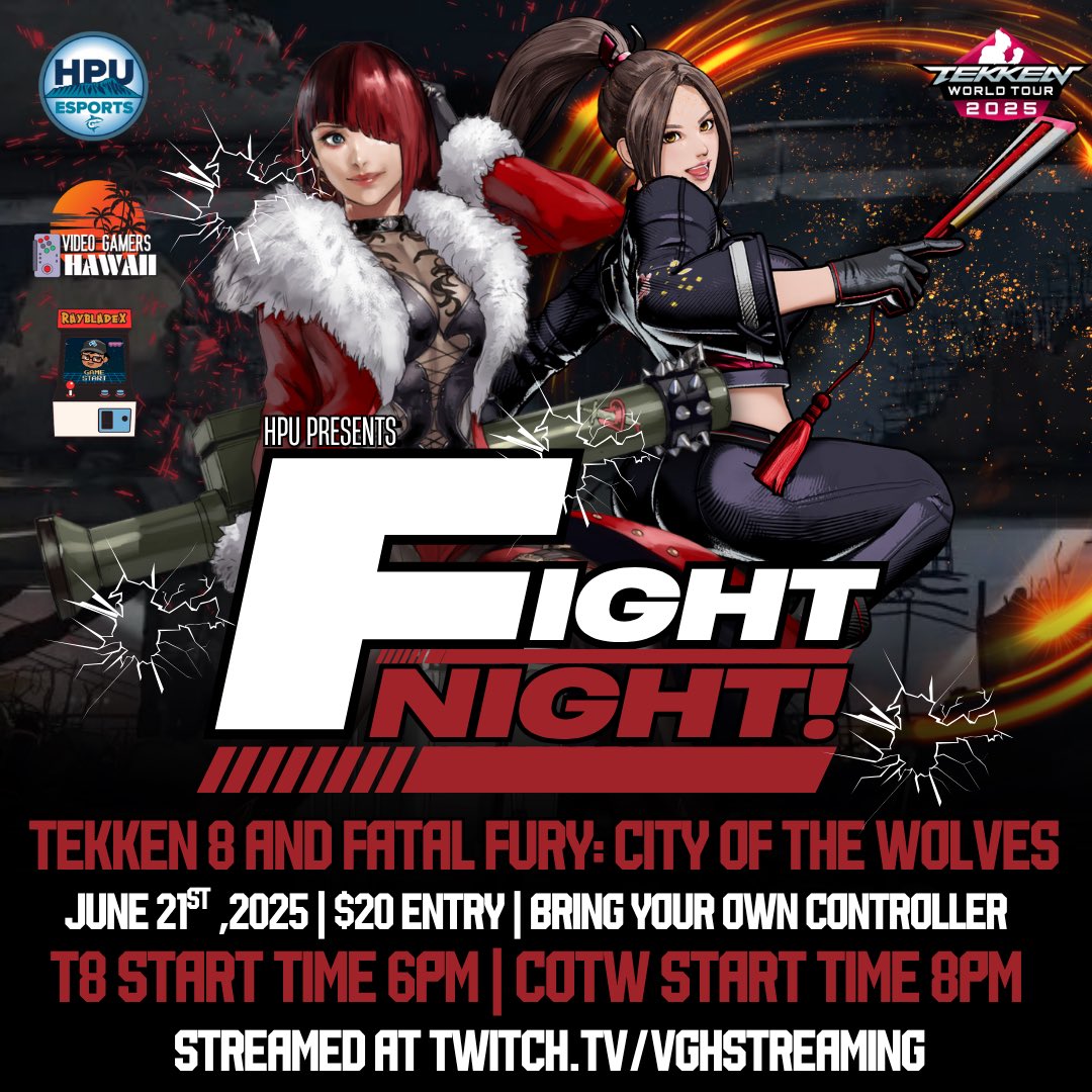 This Saturday, we’ll be having our double header for Tekken 8 at 6pm, and Fatal Fury: City of the Wolves starting at 8pm. We hope to see you there! #808fgc