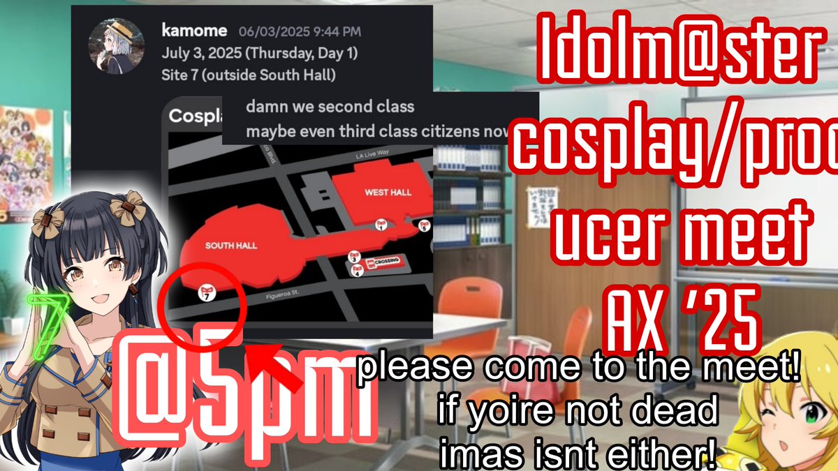 edwin @ EVO JAPAN (@kamome97_) on Twitter photo I'll be hosting the iM@S cosplay/producer meet at Anime Expo 2025!
July 3, 2025 (Day 1), Site 7
We'll have freebies and more!
All fans are welcome!
thank you to <a href="/OnlyThighHigh/">Abso 💵💼 Anime Expo</a> for the graphic
Feel free to DM/Reply if you have any questions! I'll be hosting the iM@S cosplay/producer meet at Anime Expo 2025!
July 3, 2025 (Day 1), Site 7
We'll have freebies and more!
All fans are welcome!
thank you to <a href="/OnlyThighHigh/">Abso 💵💼 Anime Expo</a> for the graphic
Feel free to DM/Reply if you have any questions!