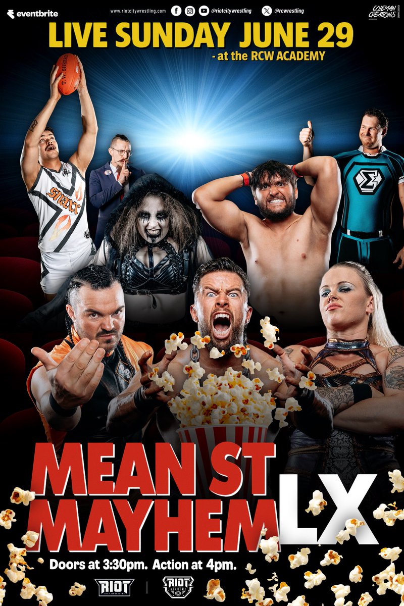 Riot City Wrestling (@rcwrestling) on Twitter photo BUT WAIT...THEREβS MORE!
π« Tickets officially on sale at <a href="/eventbrite/">Eventbrite</a> NOW!
π rcwmayhemlx.eventbrite.com.au
For the 299th time, itβs LIVE Riot City Wresling action and weβre on the road to the garnd stage of RCW 300! Welcome to RCW: Mean St Mayhem LX (60) from the RCW Academy at BUT WAIT...THEREβS MORE!
π« Tickets officially on sale at <a href="/eventbrite/">Eventbrite</a> NOW!
π rcwmayhemlx.eventbrite.com.au
For the 299th time, itβs LIVE Riot City Wresling action and weβre on the road to the garnd stage of RCW 300! Welcome to RCW: Mean St Mayhem LX (60) from the RCW Academy at