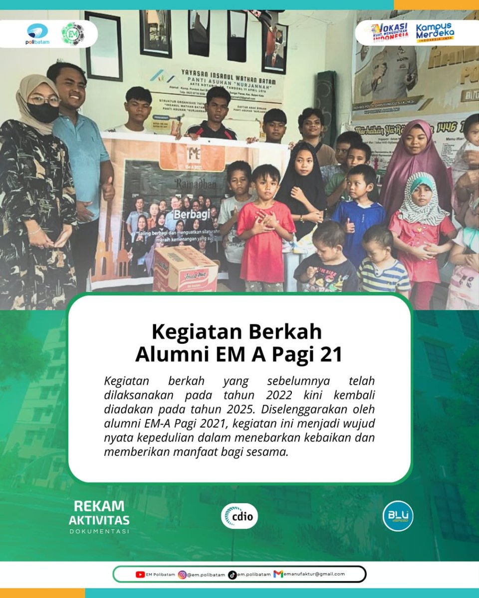 EmPolibatam's tweet photo. [📸 Dokumentasi Kegiatan Berkah EM-A Pagi ‘21 ]

Kegiatan ini menjadi wujud nyata semangat berbagi dan kebersamaan. Semoga dapat menginspirasi kelas EM lainnya untuk terus berlomba dalam kebaikan.

Salam hangat dari kami, Alumni EM-A’21 🎊
#em #empolibatam #polibatam #emberbagi https://t.co/cZ87rqgpPj