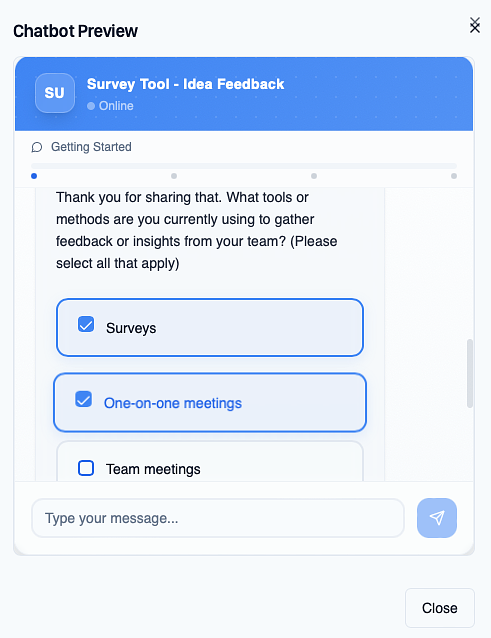 CaseyBrucken's tweet photo. The app is designed to pick up on different question formats that AI may ask. When a multiple choice option is asked for, the UI allows you to select multiple options and then submit. Formats currently supported for this  in-chat are multi/single select, and rating scales. https://t.co/HSVIoObY0U