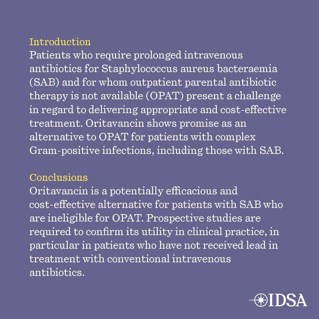 Oritavancin for the Treatment of Staphylococcus aureus bacteraemia ? a retrospective cohort study.

✅ Just Accepted
🔗 bit.ly/4jVwAPn