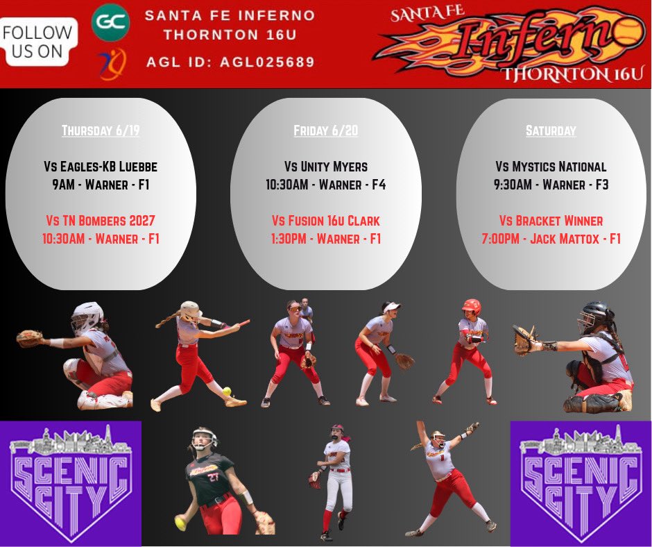 Can’t wait to compete in the Scenic City Summer Showcase in Chattanooga, TN this week! Here’s my schedule! 

@sfinferno27 <a href="/JeffConrad10/">Jeff Conrad</a> @JAXCoachE_28 <a href="/CoastRecruits/">Coast 2 Coast Recruits</a> <a href="/SBRRetweets/">Softball Recruiting Reposts</a> <a href="/TOP_D1RECRUITS/">Softball Top Preps Retweet</a>
<a href="/D1Softball/">D1Softball</a> @Dfwsho @coach_AT <a href="/svanbrak/">Stephanie VanBrakle Prothro 🥋</a> <a href="/Coach_Alameda/">Lonni Alameda</a> <a href="/newmz4/">Nicole Newman</a> <a href="/CoachPetikS/">Shelby Petik</a>