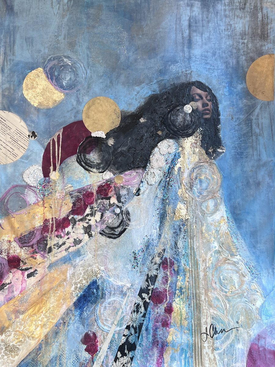 "Dressed in the Cosmos"
Acrylic, mixed media on canvas
30 x 40”
She is timeless elegance, woven into the cosmic tapestry of generations past and yet to come.

Exhibiting next week in NYC
Join me at the opening!
Tuesday, June 25 | 6–10 PM

Part of the exhibit "Sacred Origins"
w/