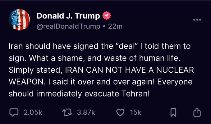 Remind me again what fucking idiot tore up the deal that prevented them from getting a nuke and avoided war.

Another foreign war caused by Trump incompetence.