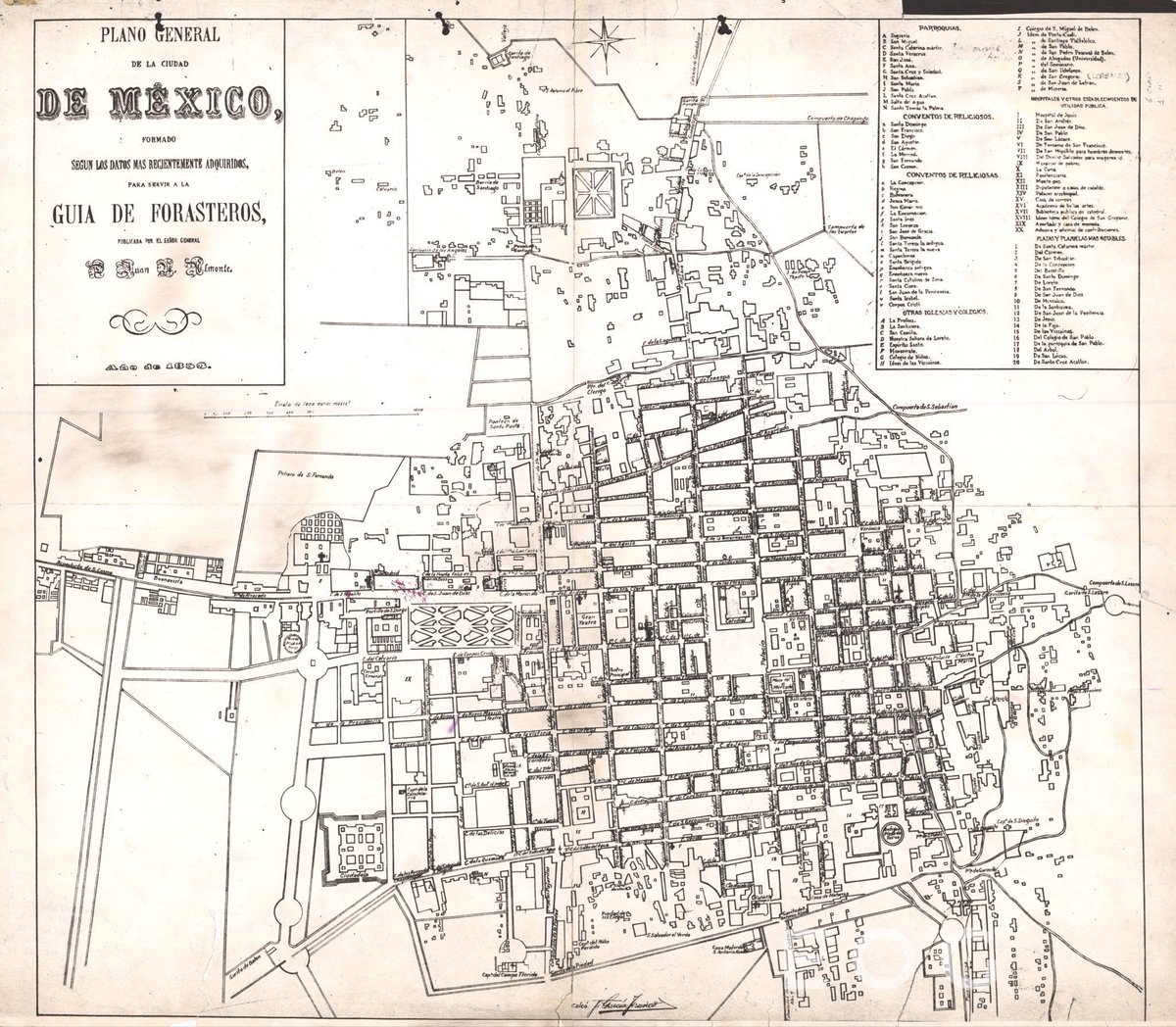 GUÍA PARA FORASTEROS DE LA #CDMX de 1853. El plano que tenías que obtener para visitar la capital! En ese año gobernaba el país Antonio López de Santa Anna. Imagina que en 1855 la capital tenía una población de 230,000 habitantes!Una interesante imagen de la extensión de la #CDMX