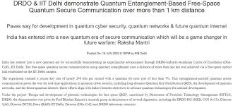 thoughtsnanaly1's tweet image. DRDO &amp;amp; IIT Delhi Demonstrate Quantum Entanglement-Based Free-Space Secure Communication Over 1 km

This breakthrough advances quantum cybersecurity, networks, and the future quantum internet.

India has entered a new era of secure communication, pivotal for future warfare, says…