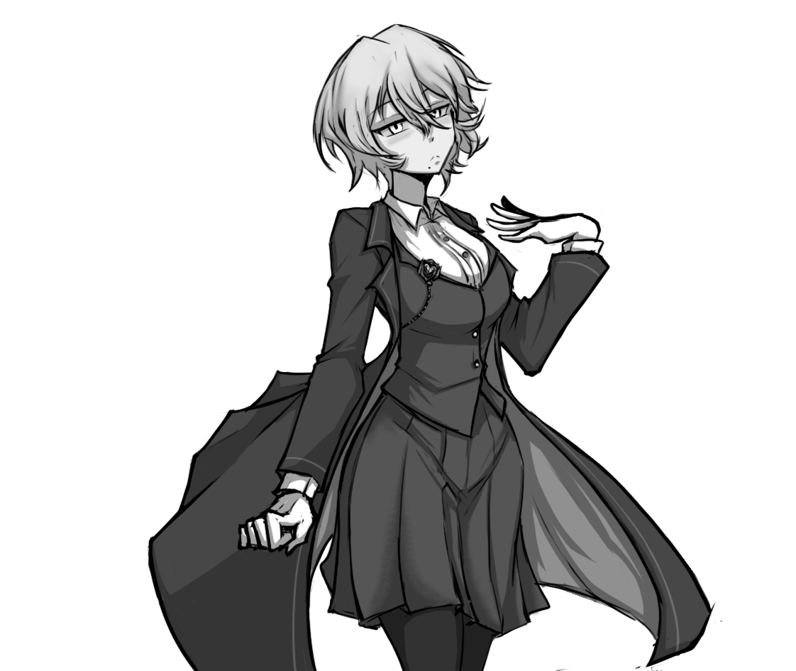 A messy sketch of a fancy gal. Just felt like drawing one.
(Black and white because I couldn't come up with colors to paint her.)