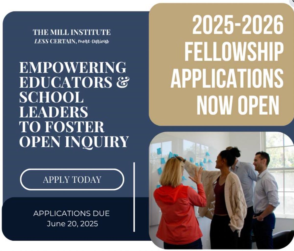 Looking to lead culture change at your school? There are three days left to apply for our high school teacher and school leader fellowships! Join educators working to promote open and honest conversations with students. Don't settle for silence. mill-institute.org/2025-fellowshi…