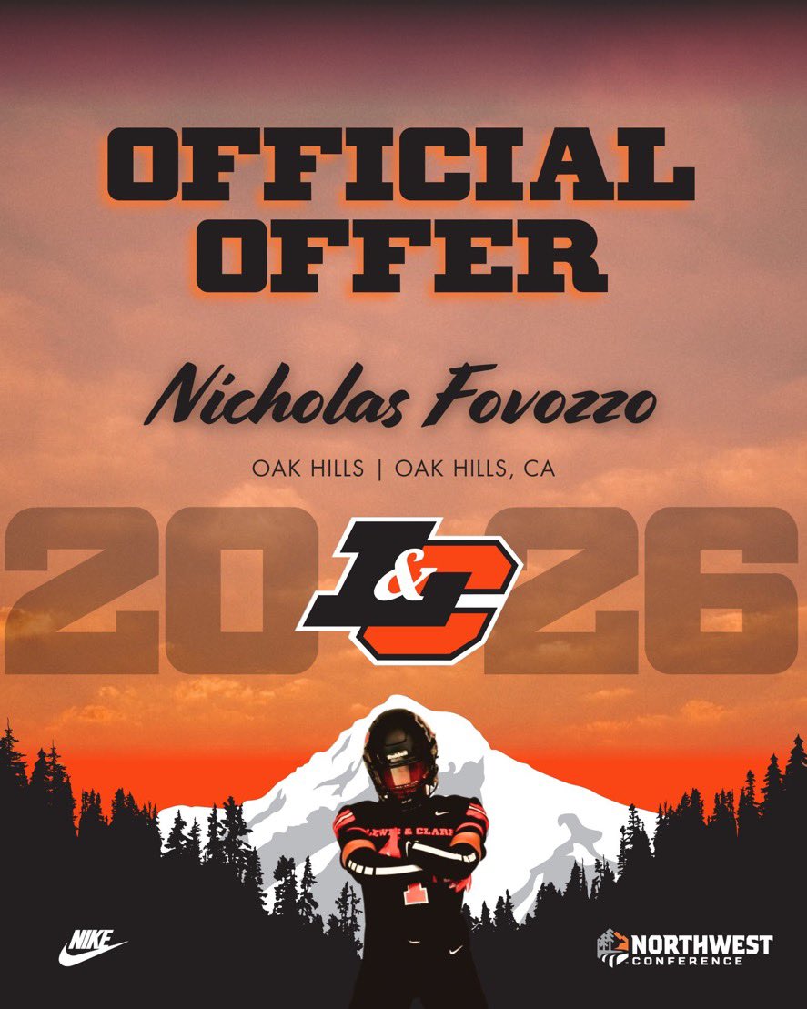 I am blessed. After a great conversation with <a href="/coach_schaft/">Coach Schaft</a> I have received my first D3 offer to Lewis and Clark College. <a href="/NickMonica63/">Coach Nick Monica 63</a> <a href="/coachmetty/">Coach Metzger</a> <a href="/CoachKyle67/">Kyle martorana</a> <a href="/OakHillsFootba1/">Oak Hills Football</a> <a href="/lewisclarkfb/">Lewis & Clark Football</a>