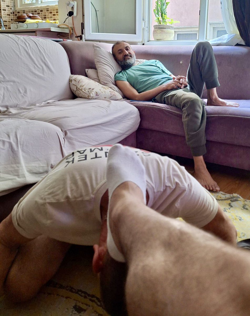 Grovelling in front of a tough Kurdish boxer, old man watches me approvingly and waits to punish me too. Gallery going up on my jff tomorrow. All 3 of them had me underfoot as they talked Turkish in their deep voices. They call me “Kole” which means slave