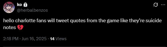 im taking this off priv because my friends liked it. enjoy being called out hello charlotte fandom