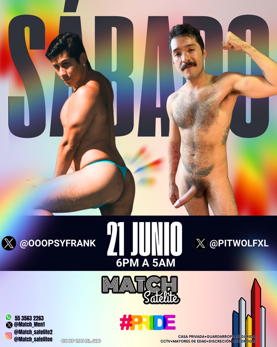 MatchSatélite🏳️🌈 (@match_men1) on Twitter photo Celebrating PRIDE MONTH 2025
🏳️🌈FRIGAY!
Viernes 20 JUNIO
6pm a 5Am
Invitados top !💥
🍑🍆 <a href="/Hey_Morrillo/">MORRILLO🇲🇽</a>
🍆🍑 <a href="/theonlysirdick/">R A L P H 🎩🍆</a>
SATURGAY!
Sábado 21 JUNIO
6pm a 5am
Invitados de lujo ✨
🍑 <a href="/ooopsfranky/">El chico de lentes👓 ☀️Agosto Colombia🇨🇴</a>
🍆 <a href="/pitwolfxl/">Lobo de Montaña</a>
🏳️🌈😈🏳️🌈😈🏳️🌈😈
Best people comes here !
Best place in town ! Celebrating PRIDE MONTH 2025
🏳️🌈FRIGAY!
Viernes 20 JUNIO
6pm a 5Am
Invitados top !💥
🍑🍆 <a href="/Hey_Morrillo/">MORRILLO🇲🇽</a>
🍆🍑 <a href="/theonlysirdick/">R A L P H 🎩🍆</a>
SATURGAY!
Sábado 21 JUNIO
6pm a 5am
Invitados de lujo ✨
🍑 <a href="/ooopsfranky/">El chico de lentes👓 ☀️Agosto Colombia🇨🇴</a>
🍆 <a href="/pitwolfxl/">Lobo de Montaña</a>
🏳️🌈😈🏳️🌈😈🏳️🌈😈
Best people comes here !
Best place in town !