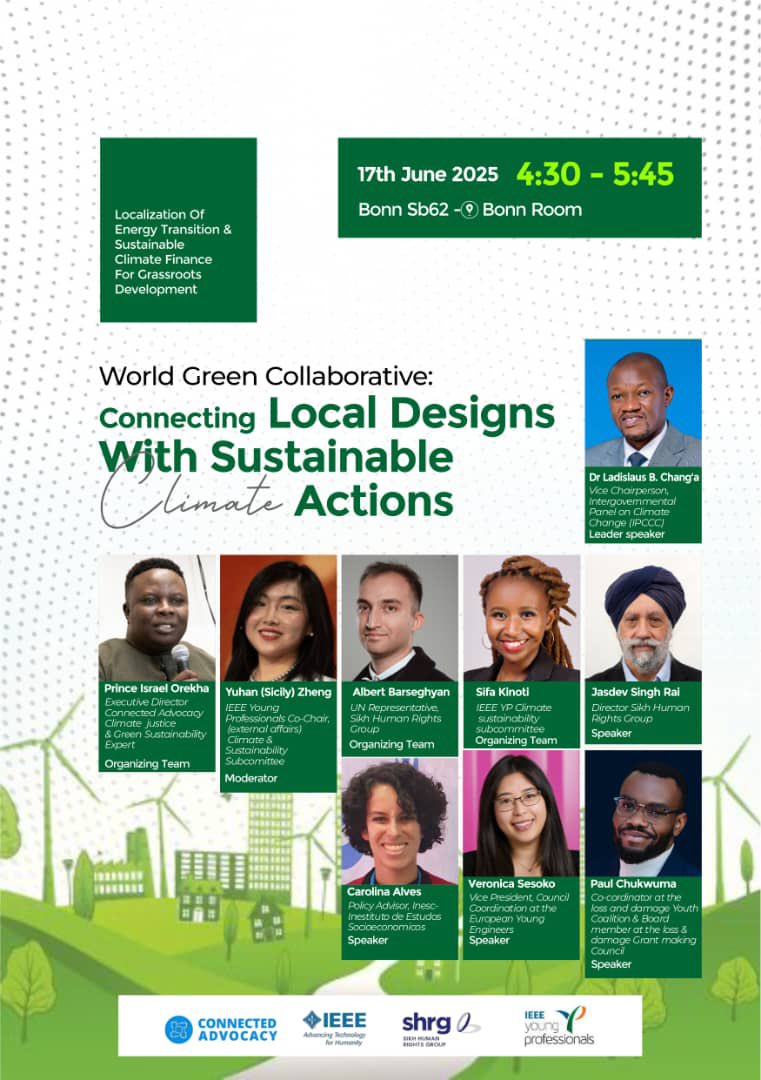 Young Professionals (@ieeeyp) on Twitter photo ๐ Join us at the #BonnClimateConference on June 17 for *World Green Skills Collaborative*!
โฐ 16:30โ17:45 CEST
๐ Bonn Room
๐ค Co-hosted by <a href="/IEEEYP/">Young Professionals</a>, Connected Advocacy & Sikh Human Rights Group
#ClimateAction #GreenSkills #COP29 #YouthInClimate ๐ Join us at the #BonnClimateConference on June 17 for *World Green Skills Collaborative*!
โฐ 16:30โ17:45 CEST
๐ Bonn Room
๐ค Co-hosted by <a href="/IEEEYP/">Young Professionals</a>, Connected Advocacy & Sikh Human Rights Group
#ClimateAction #GreenSkills #COP29 #YouthInClimate