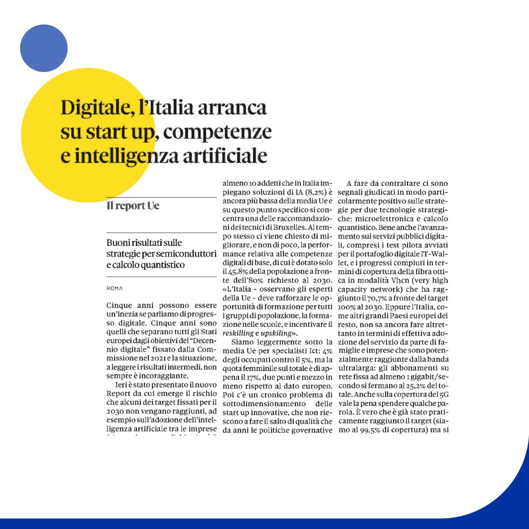 InfoCamere (@infocamere) on Twitter photo Solo l'8,2% delle imprese adotta soluzioni di IA ma l'obiettivo europeo è il 75% entro il 2030.
🗞️"Digitale, l'Italia arranca su #startup competenze e intlligenza artificiale" su <a href="/sole24ore/">IlSole24ORE</a>
#innovazione #IA <a href="/Virus1979C/">MC</a> <a href="/alelomi/">alessandra lomonaco</a> <a href="/GiovannaDiTroia/">Giovanna Di Troia</a> @laprofrinaldi <a href="/ItalianPolitics/">ItalianPolitica</a> Solo l'8,2% delle imprese adotta soluzioni di IA ma l'obiettivo europeo è il 75% entro il 2030.
🗞️"Digitale, l'Italia arranca su #startup competenze e intlligenza artificiale" su <a href="/sole24ore/">IlSole24ORE</a>
#innovazione #IA <a href="/Virus1979C/">MC</a> <a href="/alelomi/">alessandra lomonaco</a> <a href="/GiovannaDiTroia/">Giovanna Di Troia</a> @laprofrinaldi <a href="/ItalianPolitics/">ItalianPolitica</a>