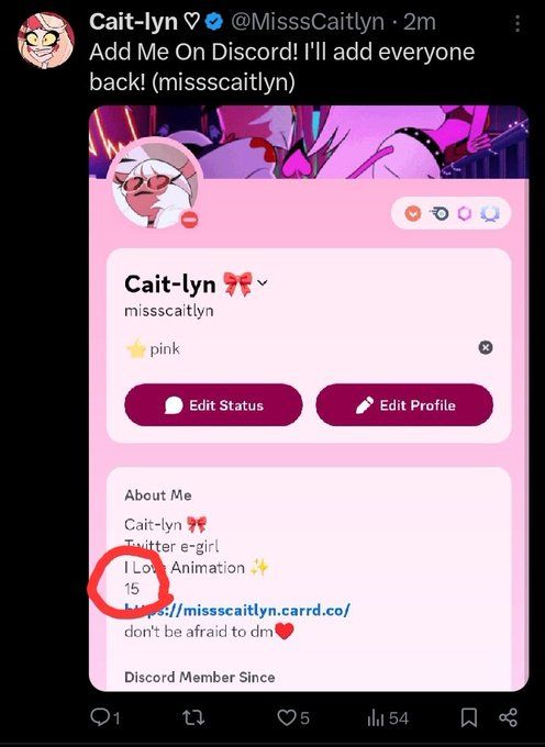 In November 2024, it came out that @/MisssCaitlyn is only 15 according to her Discord profile. Her age has been removed since and is still hidden. If my math is right, the oldest she could be is 16 now.