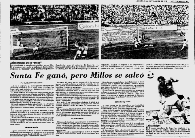 Por Cuadrangulares Semifinales, Santa Fe y Millonarios se han enfrentado en la ultima fecha un total de 2 veces.

19 de Noviembre de 1978 - Santa Fe 2-1 Millonarios (clasifican ambos al Cuadrangular Final)

12 de Diciembre de 2001 - Santa Fe 1-1 Millonarios (no clasifica ninguno)