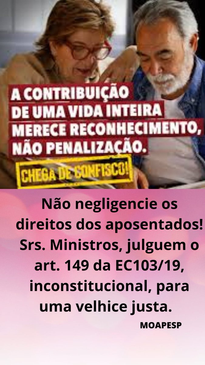 Márcia Elaine (@maga372006) on Twitter photo <a href="/SempreApoema/">Apoema Sempre</a> <a href="/IldaAlvesIlda2/">Ilda</a> <a href="/MaluNogueiraPT/">Malu Nogueira PT🚩</a> <a href="/LolitaMunin/">Lolita Munin</a> <a href="/STF_oficial/">STF</a> <a href="/LRobertoBarroso/">Luís Roberto Barroso</a> <a href="/alexandre/">Alexandre de Moraes</a> <a href="/MinAMendonca/">André Mendonça</a> <a href="/nunesmarquesk/">Kassio Nunes Marques</a> <a href="/FuxLuiz/">Luiz Fux</a> <a href="/gilmarmendes/">Gilmar Mendes</a> "O artigo 149 contraria o artigo 201 da Constituição. Por favor, Ministros, nos ajudem! <a href="/gilmarmendes/">Gilmar Mendes</a>. <a href="/STF_oficial/">STF</a> <a href="/LRobertoBarroso/">Luís Roberto Barroso</a> <a href="/alexandre/">Alexandre de Moraes</a> Confisco Cruel #AposentadoriaJusta
Urgência <a href="/SempreApoema/">Apoema Sempre</a> <a href="/IldaAlvesIlda2/">Ilda</a> <a href="/MaluNogueiraPT/">Malu Nogueira PT🚩</a> <a href="/LolitaMunin/">Lolita Munin</a> <a href="/STF_oficial/">STF</a> <a href="/LRobertoBarroso/">Luís Roberto Barroso</a> <a href="/alexandre/">Alexandre de Moraes</a> <a href="/MinAMendonca/">André Mendonça</a> <a href="/nunesmarquesk/">Kassio Nunes Marques</a> <a href="/FuxLuiz/">Luiz Fux</a> <a href="/gilmarmendes/">Gilmar Mendes</a> "O artigo 149 contraria o artigo 201 da Constituição. Por favor, Ministros, nos ajudem! <a href="/gilmarmendes/">Gilmar Mendes</a>. <a href="/STF_oficial/">STF</a> <a href="/LRobertoBarroso/">Luís Roberto Barroso</a> <a href="/alexandre/">Alexandre de Moraes</a> Confisco Cruel #AposentadoriaJusta
Urgência