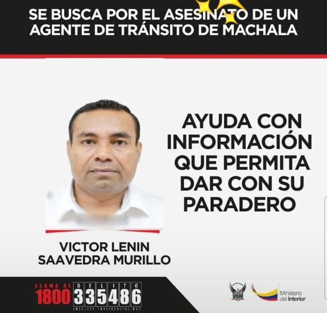 🚨#URGENTE AL MATÓN A SANGRE FRÍA CON UNA SUBAMETRALLADORA DE 30 C4RTUCH0S. LO ESTAMOS BUSCANDO AYÚDANOS A ENCONTRARLO. 
El Ministerio del Interior pública la foto del asesino del agente de tránsito de <a href="/MovilidadMachEP/">MOVILIDAD MACHALA EP</a>  Víctor Lenin Saavedra Murillo, principal sospechoso del