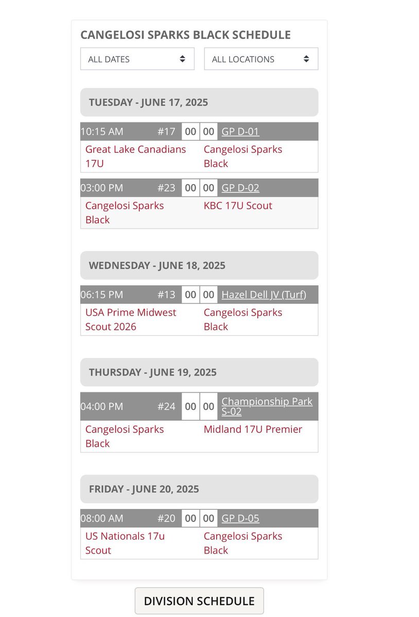 Schedule for this week at the MPL in Indy. <a href="/CangelosiSparks/">Cangelosi Sparks</a> <a href="/Bullpenevents/">Bullpen Tournaments</a>