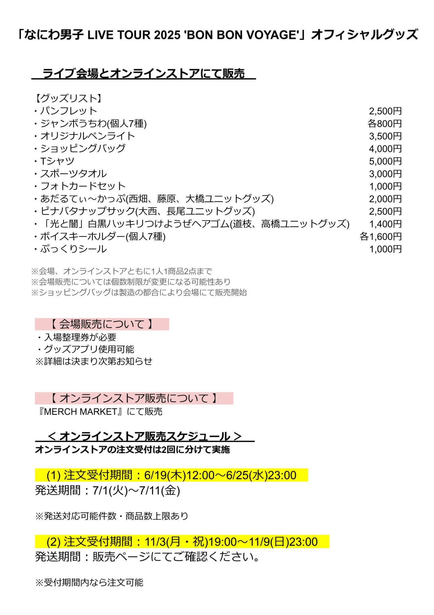 なにわ男子　Tシャツ　タオル BON BON VOYAGE 2025 なにわ男子 - なにわ男子 LIVE TOUR 2025 BON BON VOYAGE T