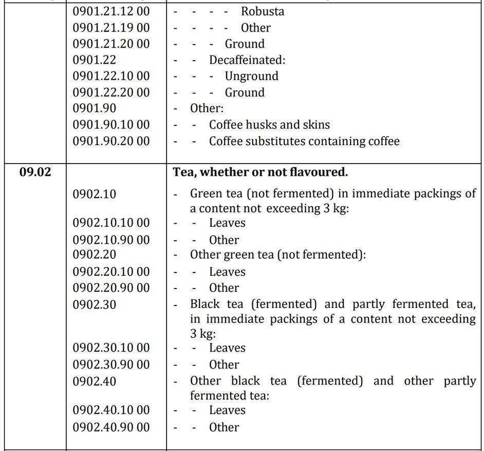 8. Coffee and tea

Only raw coffee (ie. roasted or unroasted beans) and tea leaves are exempted.

This means that all other types (ie. instant coffee, milk tea) will be taxed.
