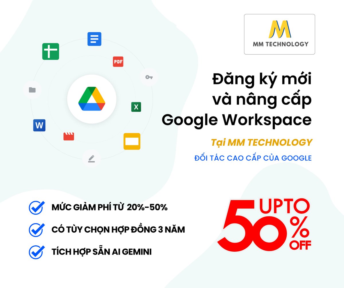 mmtechnologyvn's tweet image. 🔥 ƯU ĐÃI KHỦNG CHO DOANH NGHIỆP SỐ – TIẾT KIỆM ĐẾN 50% CÙNG GOOGLE WORKSPACE!

Điền forms đăng ký ngay: zurl.co/nWXmB
Tìm hiểu thêm về chương trình: zurl.co/bbE7Y

#Workspace #GeminiAI #MMTechnology #DoanhNghiepSo #EmailCongTy #KhuyenMaiGoogle