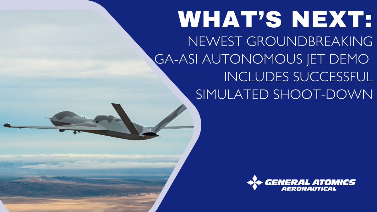 GenAtomics_ASI's tweet image. GA-ASI completes first-of-its-kind test involving MQ-20 Avenger® and multiple aircraft that included a successful simulated autonomous shoot-down.
ow.ly/Y8Ah50Wasx1

#UAS #UCAV #PAS2025 #ParisAirShow