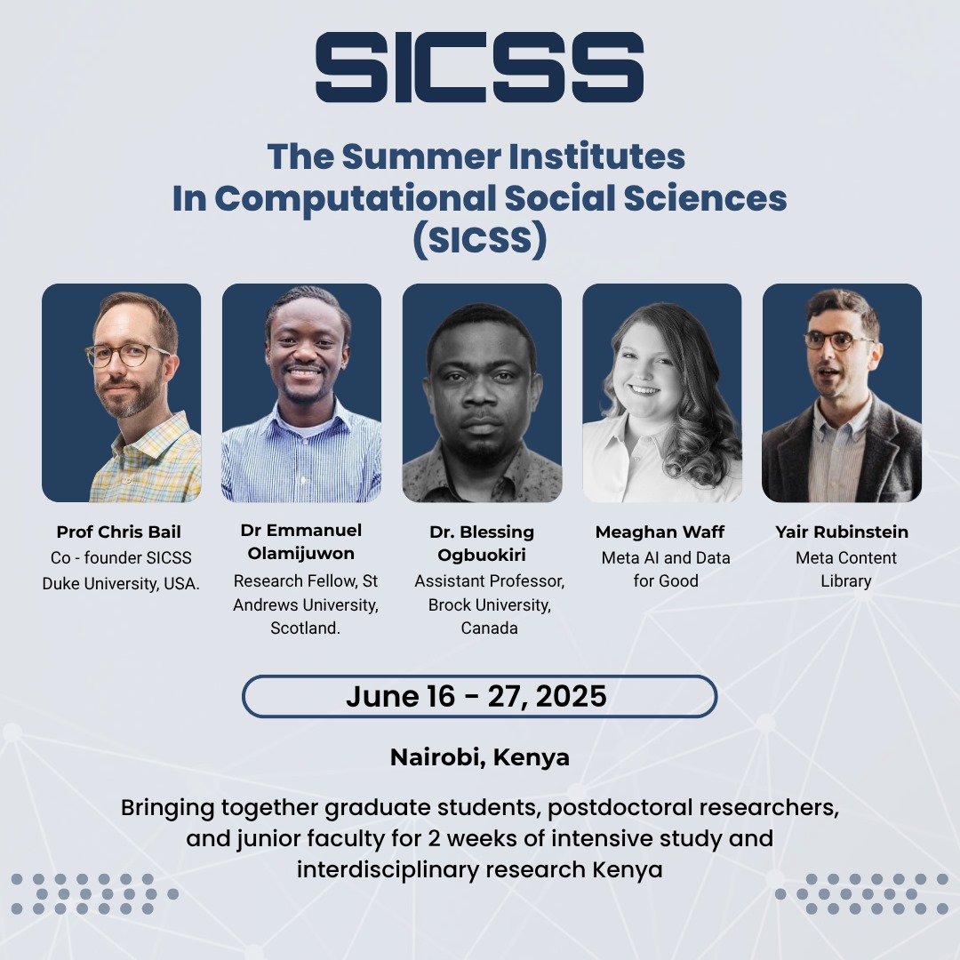 Mary Muyonga (@marymuyonga) on Twitter photo Meet our guest speakers for the #SICSSKENYA2025 Summer Institute, in #Nairobi, #Kenya🇰🇪. The participants get to learn computational social science *for free* and launch interdisciplinary research projects. Grateful for the funding from <a href="/TempletonWorld/">Templeton World Charity Foundation</a>. Meet our guest speakers for the #SICSSKENYA2025 Summer Institute, in #Nairobi, #Kenya🇰🇪. The participants get to learn computational social science *for free* and launch interdisciplinary research projects. Grateful for the funding from <a href="/TempletonWorld/">Templeton World Charity Foundation</a>.