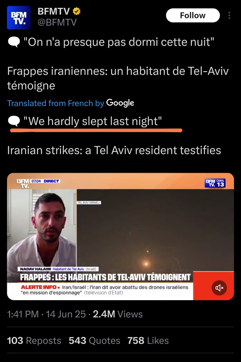 Meanwhile, French TV is reporting on the bad sleep quality of Israelis last night.

Beyond parody...
