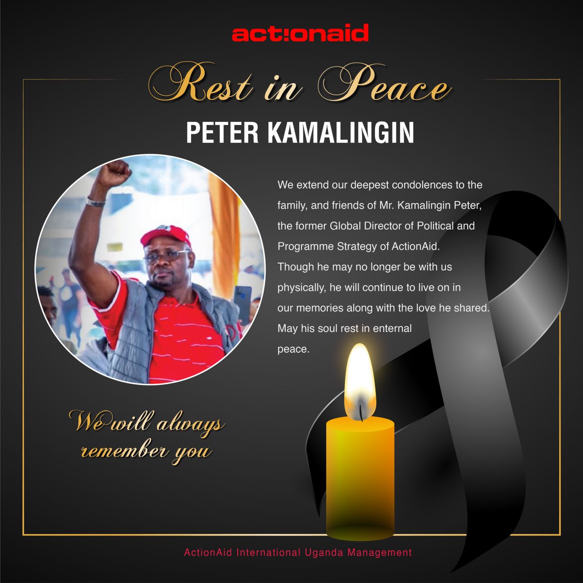 📍 Memorial Service 
There will be a church service in honour of Peter Kamalingin at All Saints Cathedral, Nakasero
🗓 Wednesday, 18th June 2025
🕑 2:00 PM
May his soul rest in eternal peace.
#PeterKamalingin #InMemoriam