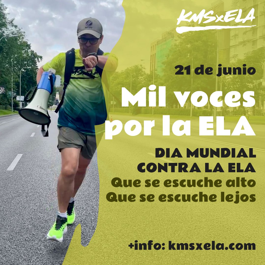 21/06 – Día Mundial contra la ELA
Las personas con ELA van perdiendo la voz

Tú puedes prestar la tuya

Publica un vídeo diciendo:
“Yo presto mi voz por quienes no pueden hablar. Hoy, mi voz es por la ELA. Que se escuche alto y lejos”

Etiqueta 3 personas #MiVozPorLaELA #KMSxELA