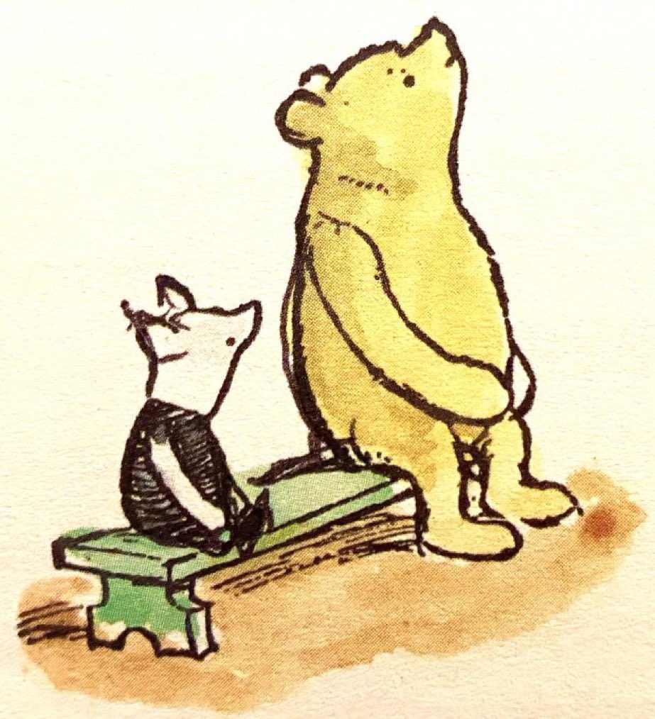 One day, Pooh made up a verse about the Thoughtful Spot, so that everybody should know what the place was for.

This warm and sunny Spot
Belongs to Pooh.
And here he wonders what
He’s going to do.
Oh, bother, I forgot -
It’s Piglet’s too.
~A.A.Milne #ThoughtfulSpot #tuesdayvibe